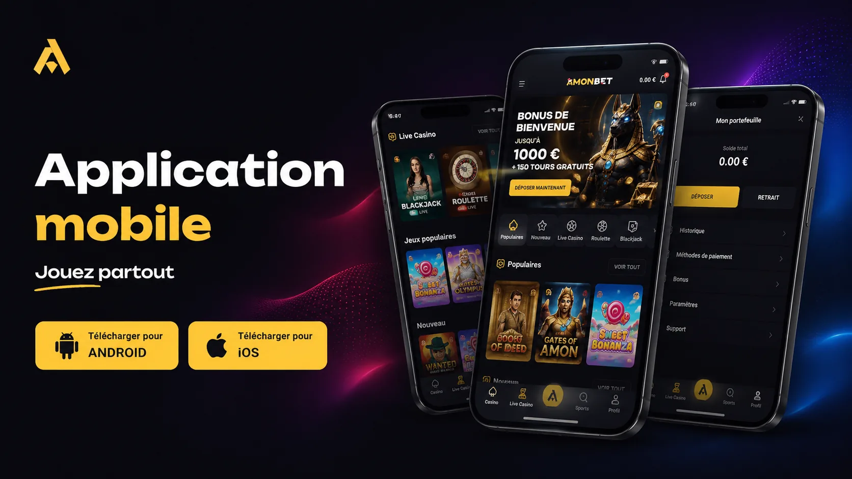 Amonbet sur smartphone Android et iOS