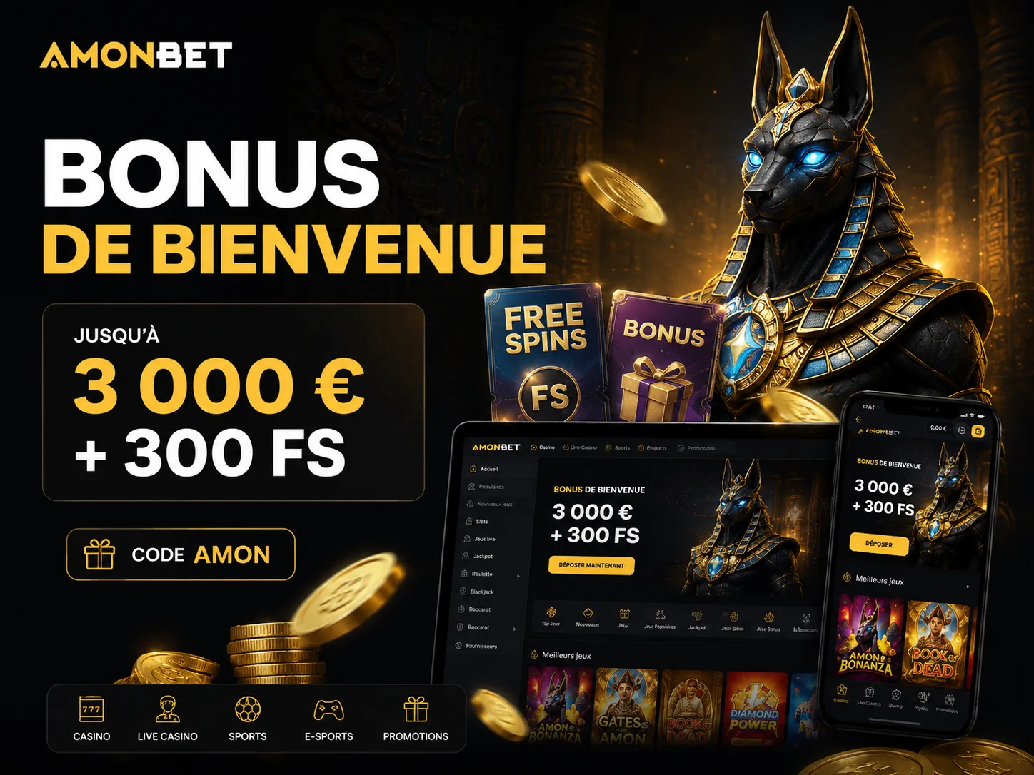 Amonbet bonus de bienvenue 3000 EUR et 300 free spins