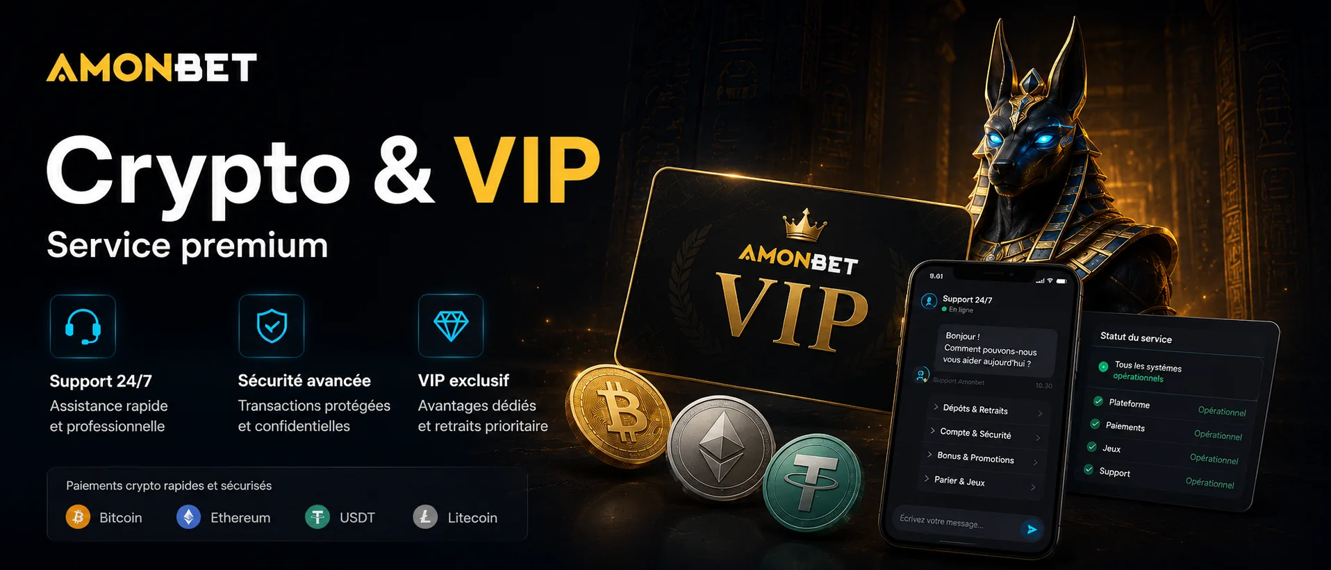 Amonbet crypto, VIP et service premium