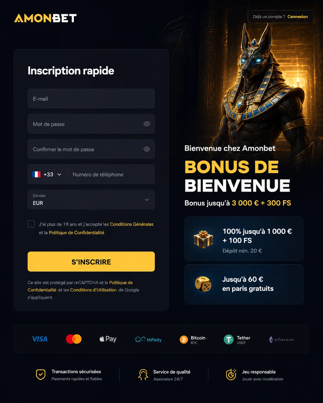 Amonbet inscription rapide et bonus